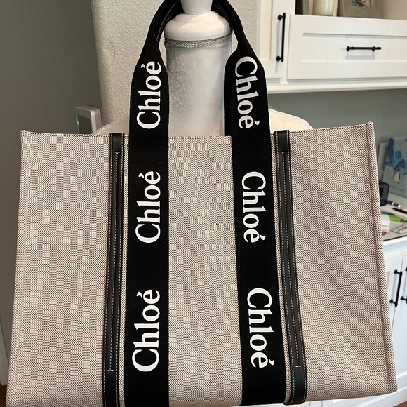 Chloe Handbags - SOLD. Chloé Large Woody Logo Strap Canvas Tote BEIGE/BLACK Brand new unused